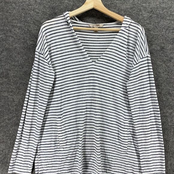 Banana Republic Hoodie Women M Medium White Striped V-Neck Hooded Luxespun Rayon - Picture 3 of 8